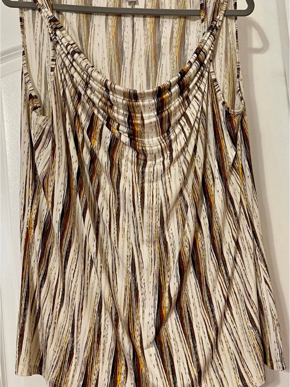 Calvin Klein Cream Striped Sleeveless Blouse with Brown and Yellow Accents